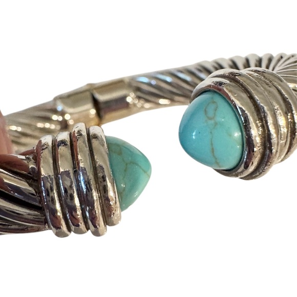 Designer Inspired Chunky Bangle Bracelet Silver Classic Cable Turquoise - Picture 2 of 5